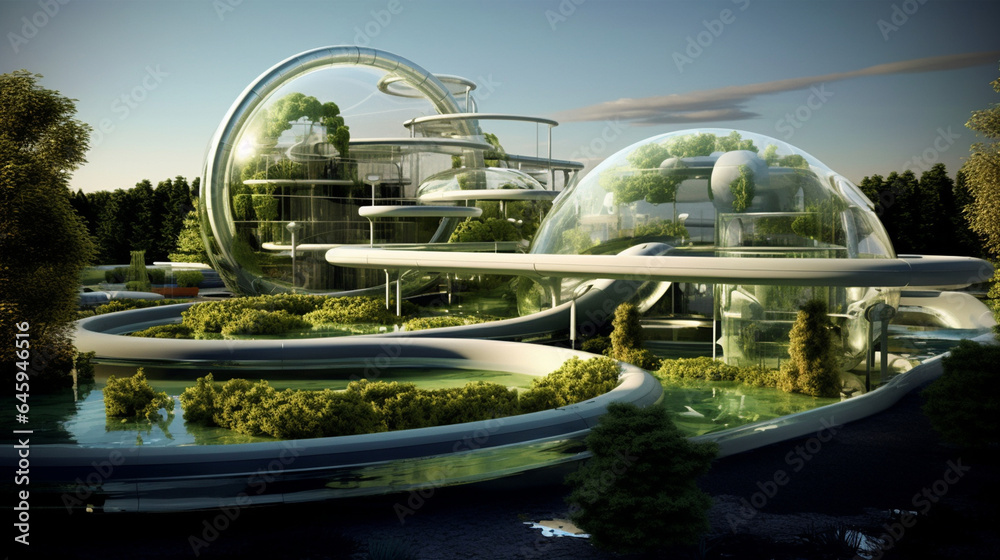 buildings from the future, unusual architecture made of glass and greenery