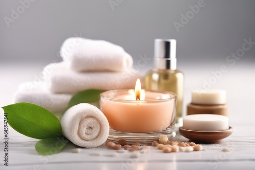 spa still life with candles and towel