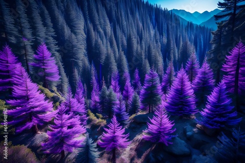 purple pine trees forest 