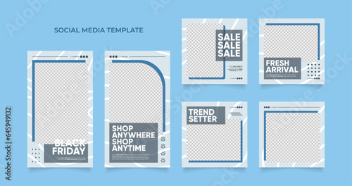 social media template banner blog fashion sale promotion. fully editable instagram and facebook square post frame puzzle organic sale poster. fresh white blue element shape vector background