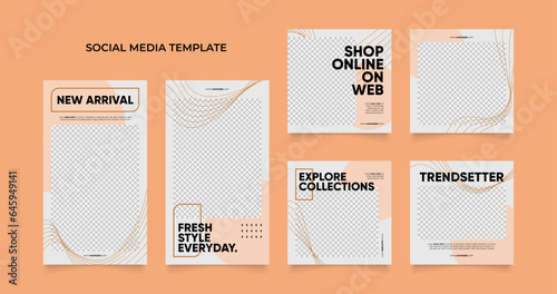 social media template banner blog fashion sale promotion. fully editable instagram and facebook square post frame puzzle organic sale poster. fresh brown beige element shape vector background