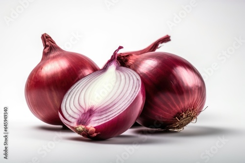 Red onion with cut in half isolated on white background 