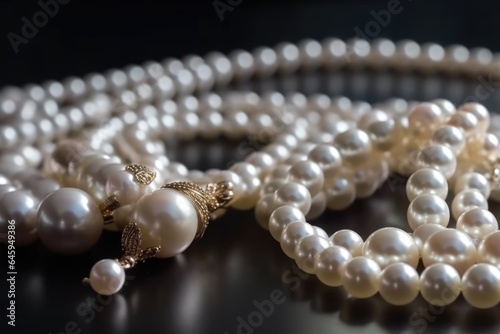 Nature sparkling white pearl beads on dark background