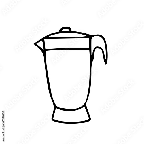 Mixer, ladle with lid. Vector black-and-white hand-drawn illustration. Isolated object. Clipart, template, sketch, icon, logo. a shadow.