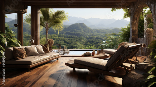  balcony with furniture and pool   © Sekai