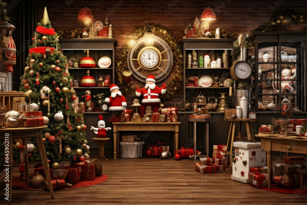 Indoor christmas shop shelf. Generate Ai