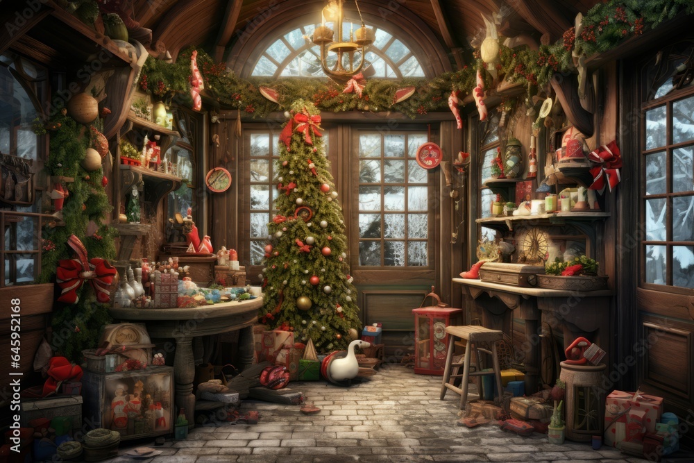 Indoor christmas shop interior shelf. Generate Ai
