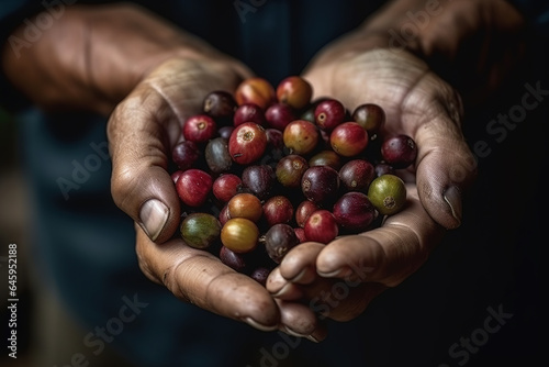 agriculturist hands holding arabica coffee bean