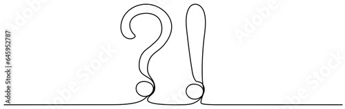 Question and exclamation mark continuous one line drawn. Q and A symbol. Vector illustration isolated on white.