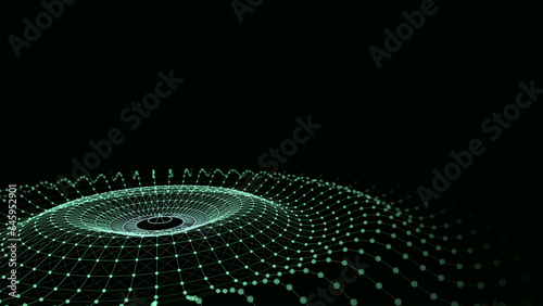 Futuristic wave. Vector dark cyberspace. Abstract music sound wave with dots. White moving particles on a black background.