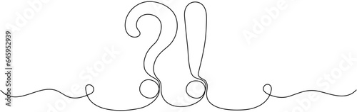 Question and exclamation mark continuous one line drawn. Q and A symbol. Vector illustration isolated on white.