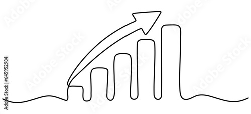 Growing graph with arrow continuous line drawn. Successful business concept. Vector illustration isolated on white.