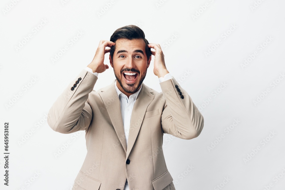 man happy business standing businessman winner suit hand victory beige arm man happy business standing businessman winner suit hand victory beige arm