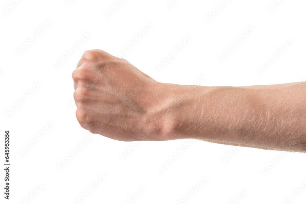 Man hand show fist isolated on white Man hand show fist isolated on white