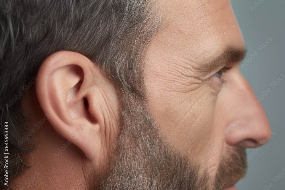 Man hearing problem closeup view. Generate Ai Man hearing problem closeup view. Generate Ai
