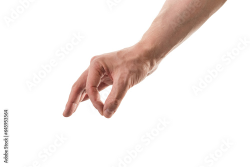 Cuadro en lienzo Man hand pick something with fingers isolated on white