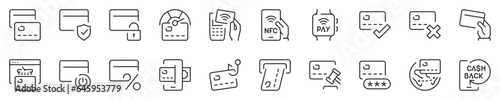 Credit cards thin line icon set. Symbol collection in transparent background. Editable vector stroke. 512x512 Pixel Perfect.