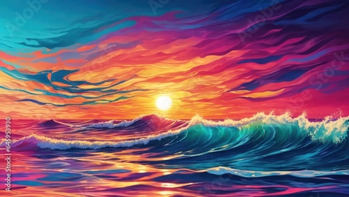 Abstract Colorful Hight Ocean Wave,Lined Wave Illustration