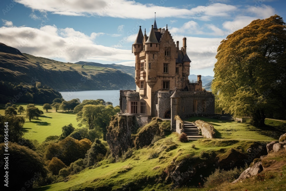 An ancient European castle on a green hill. An ancient European castle on a green hill.