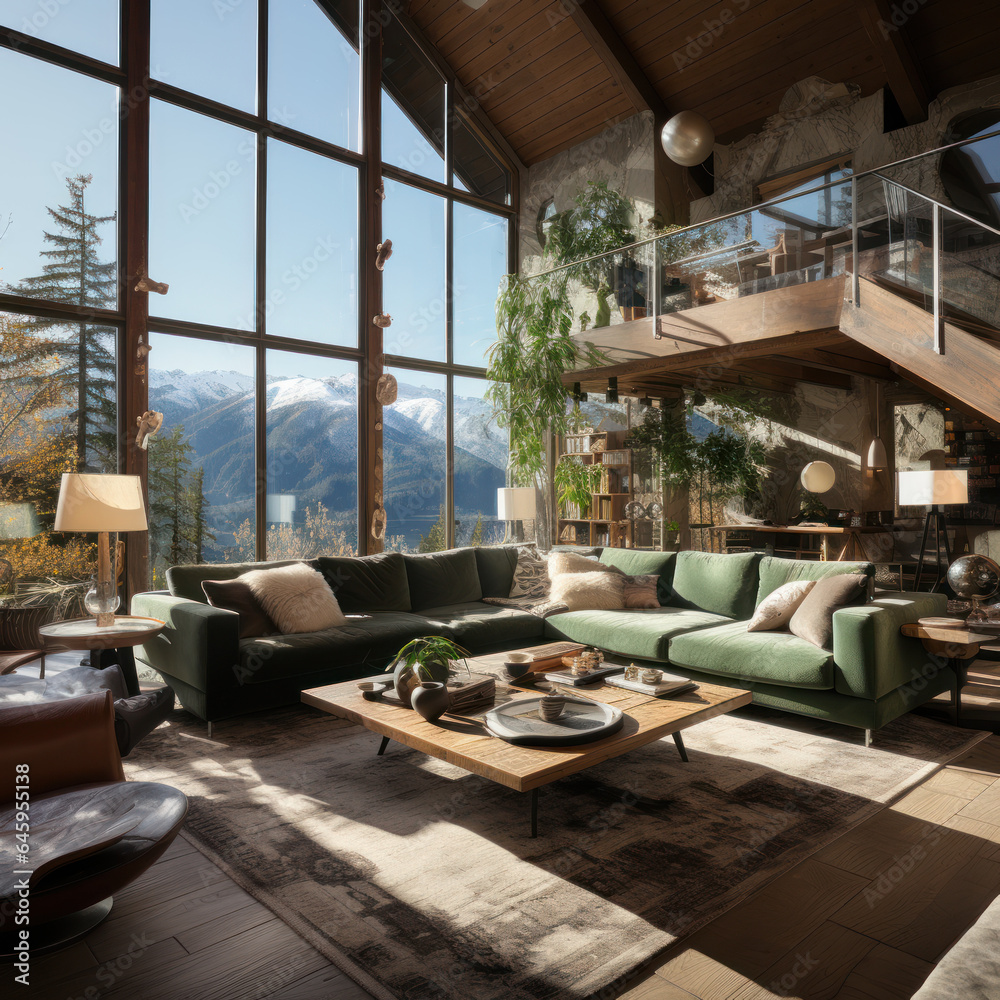 Fototapeta premium An alpine chalet nestled in the snowy mountains