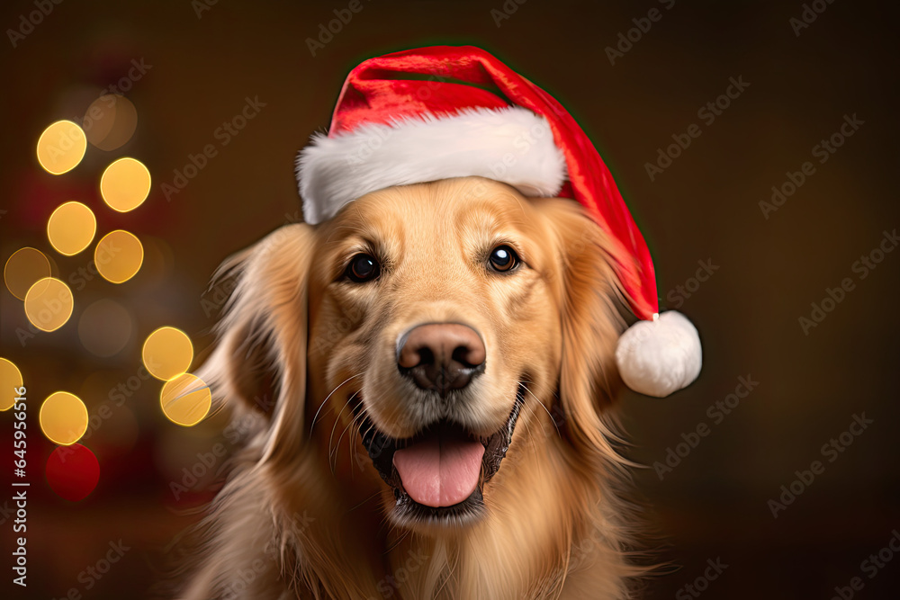 Dog wearing a red Christmas hat