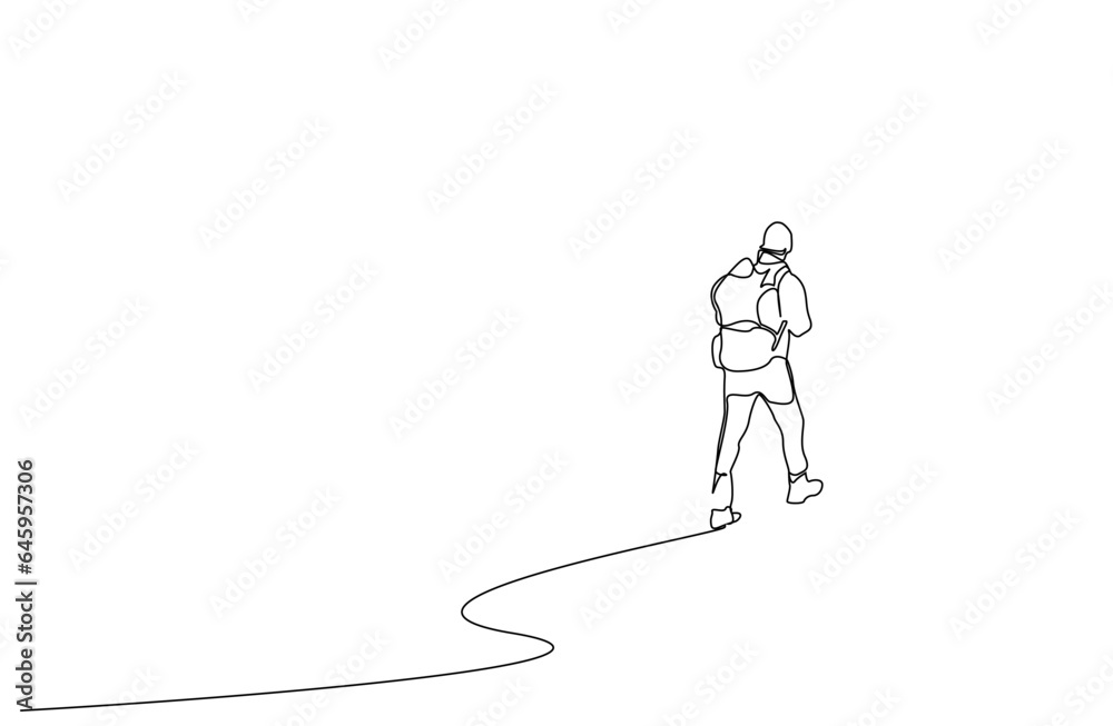 nature man human backpack hike trekking top summit lifestyle line art design
