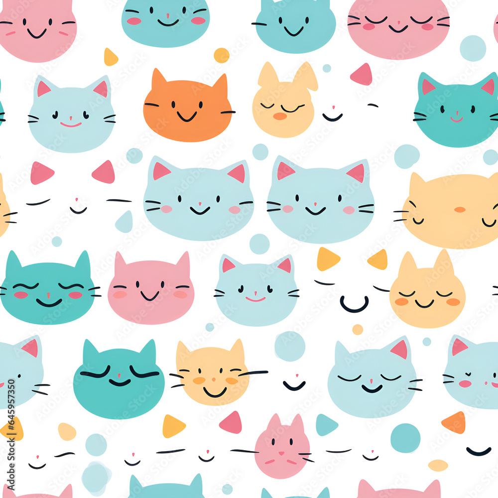 seamless pattern with cats,animal,cat,cartoon,vector,Ai generated	
