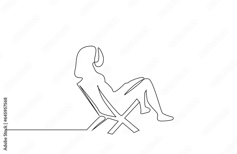 woman holiday chair sitting calm thoughtful waiting lifestyle lifestyle line art design