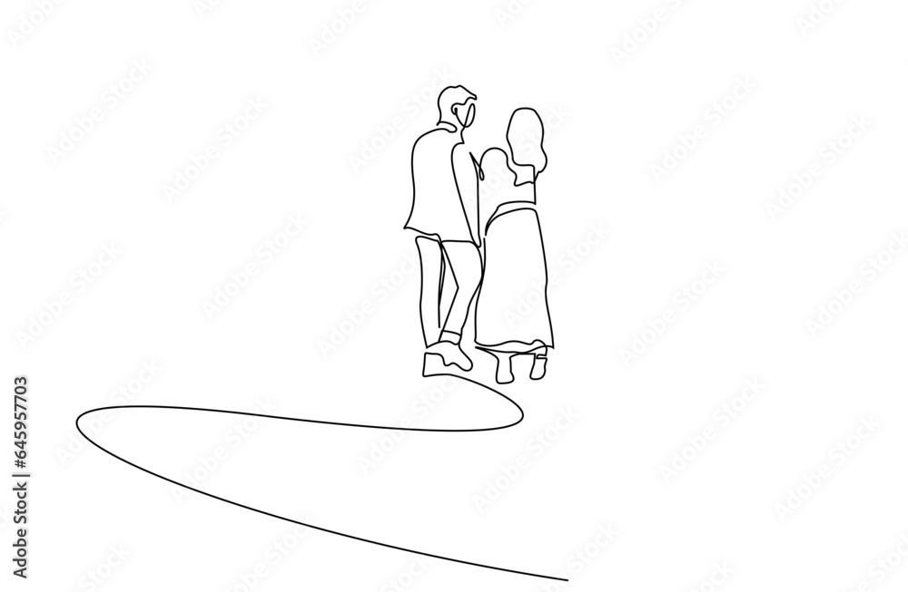 young couple in love people walking outside relationship love line art design