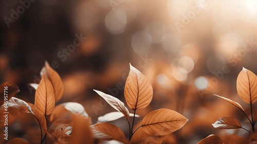 Autumn foliage with brown plant leaves against a brown background