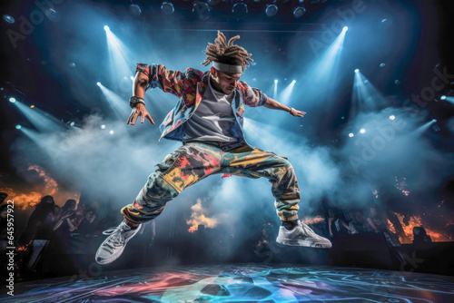 Breakdancer captivates the audience with a creative and energetic routine at a thrilling breakdance sport competition