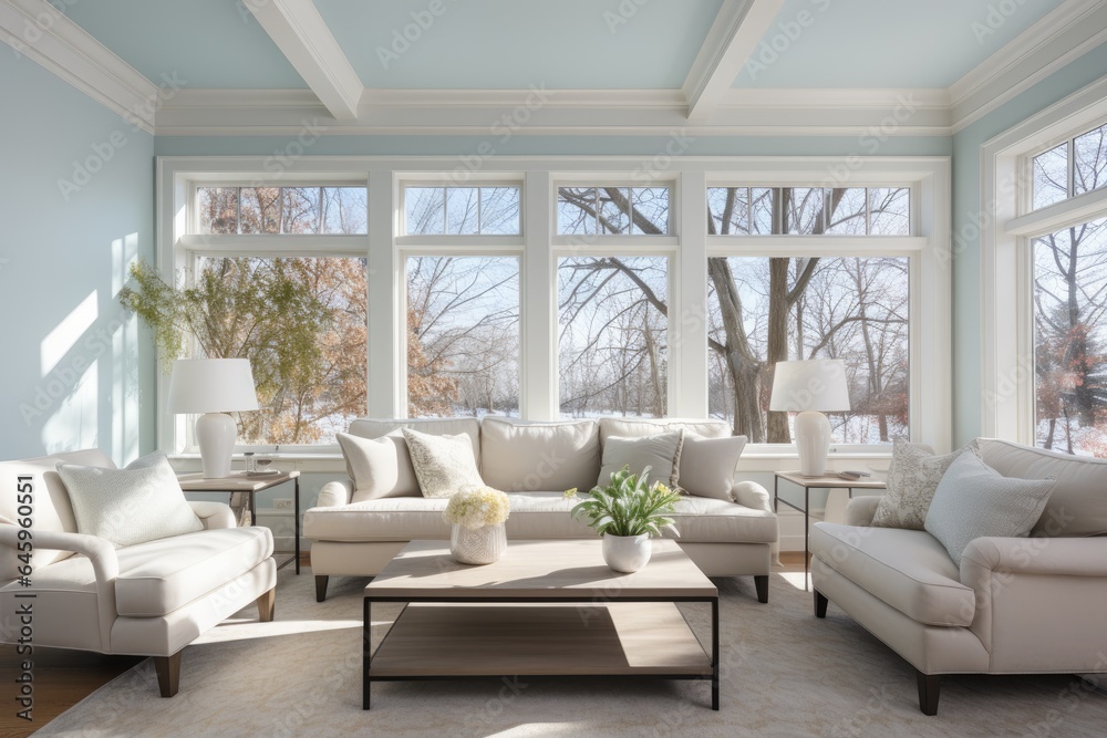 Fototapeta premium Cozy living room modern interior, painted walls room