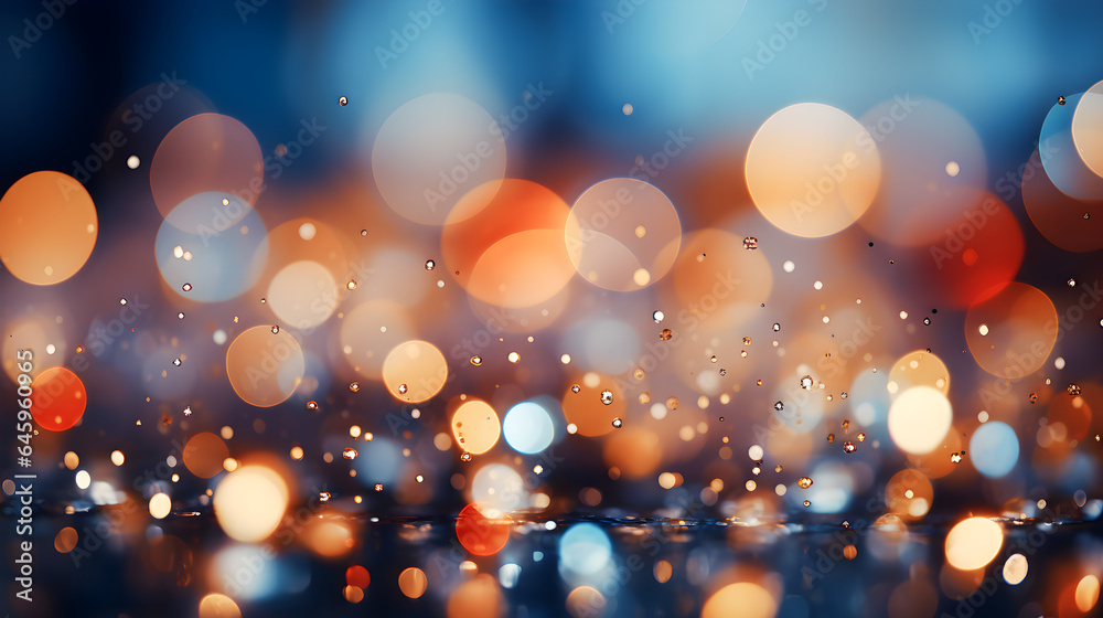 Background bokeh blurred colored lights. Concept of Christmas decoration lights, holiday or city lights out of focus.