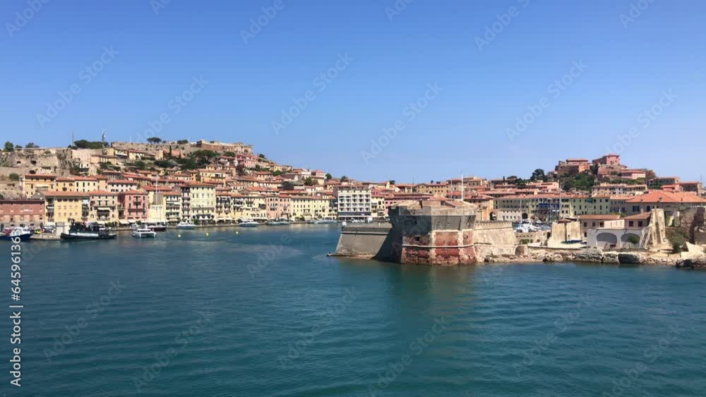 Elba panoramic view of Portoferraio harbor and port, coastline of Elba island, Livorno, Tuscany, Italy. Elba panoramic view of Portoferraio harbor and port, coastline of Elba island, Livorno, Tuscany, Italy.