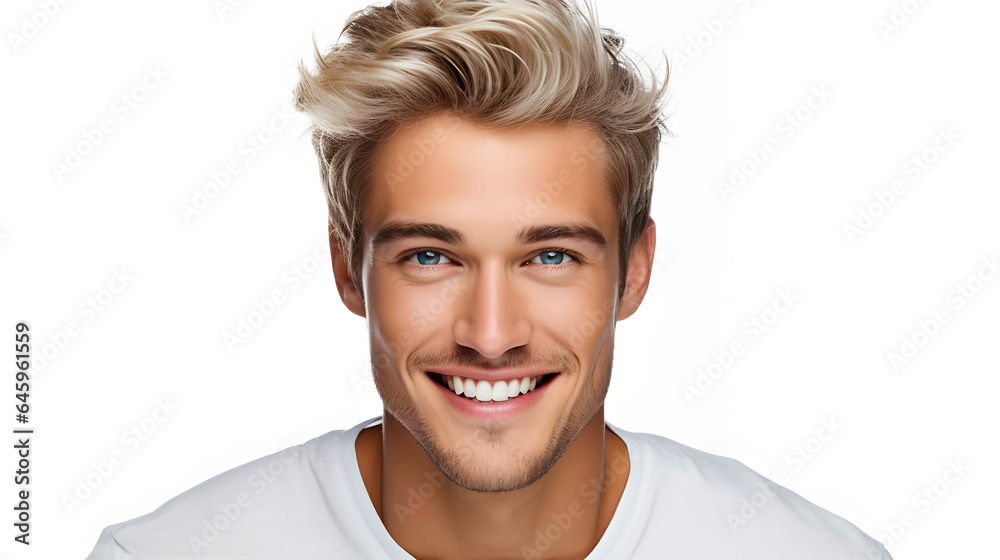 Portrait of handsome young blonde man smiling with clean teeth. Portrait of handsome young blonde man smiling with clean teeth.