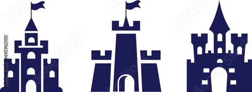 Castle Tower icon set. Vector illustration of logo isolated on white background