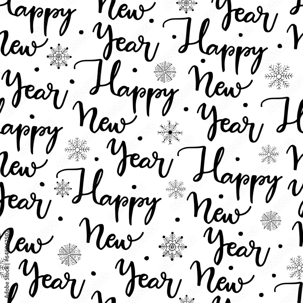 Lettering seamless pattern with inscription Happy New Year for winter holidays. Lovely hand drawn background with elements letters and word Happy New Year. Doodle vector illustration Lettering seamless pattern with inscription Happy New Year for winter holidays. Lovely hand drawn background with elements letters and word Happy New Year. Doodle vector illustration