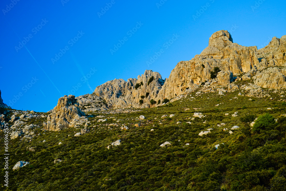Panorama del Monte Albo Baronie al tramonto Siniscola.  Provincia di Nuoro, Sardegna. Italy
