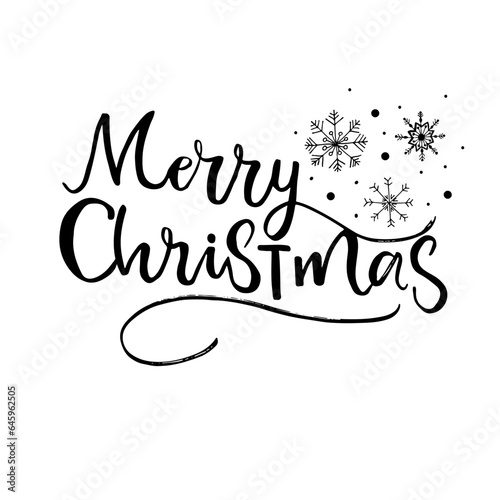 Merry Christmas handwritten lettering inscription holiday phrase. Typography banner with brush script, vector illustration.
