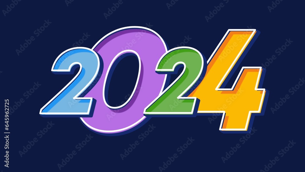 Typography number 2024 colorful isolated on dark blue background