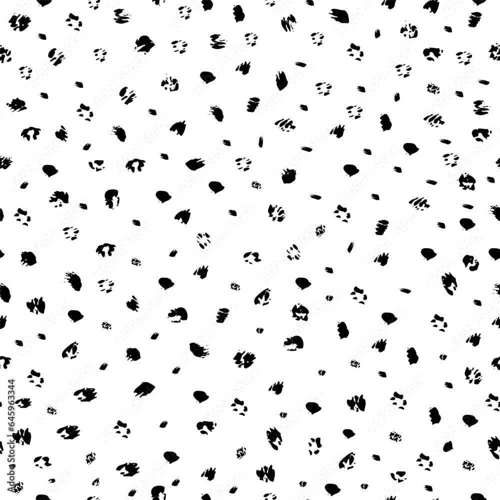 Trendy abstract seamless vector pattern with  black grunge spots hand drawn on white background. Minimal geometric background. Vector graphic illustration. Abstract vector background.