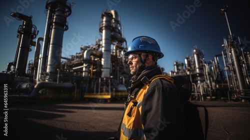 Factory workers in an oil refinery