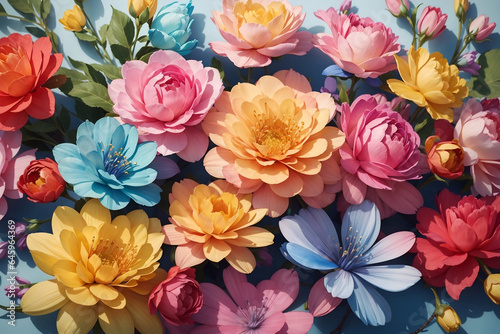 Colorful flowers illustration on blue background