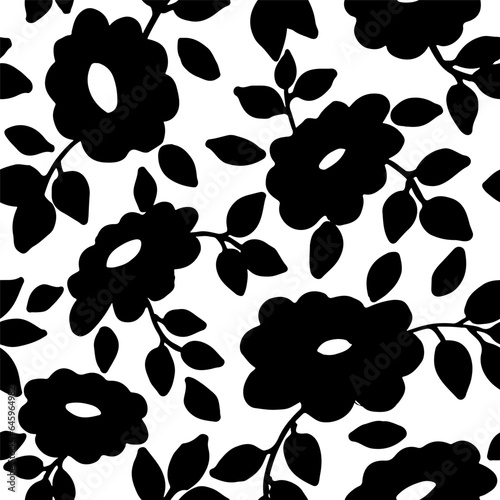 Trendy hand drawn abstract floral chamomiles illustrationon white backdrop. Vector seamless pattern. Botanical ink illustration with floral motif. Flowers painted by brush. photo