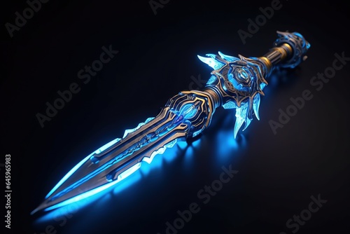 glowing neon blue futuristic sword for gaming