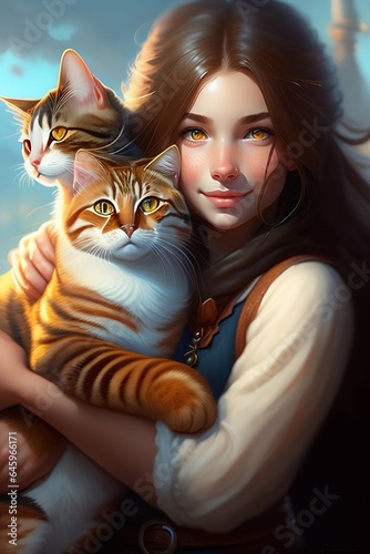 girl and cat