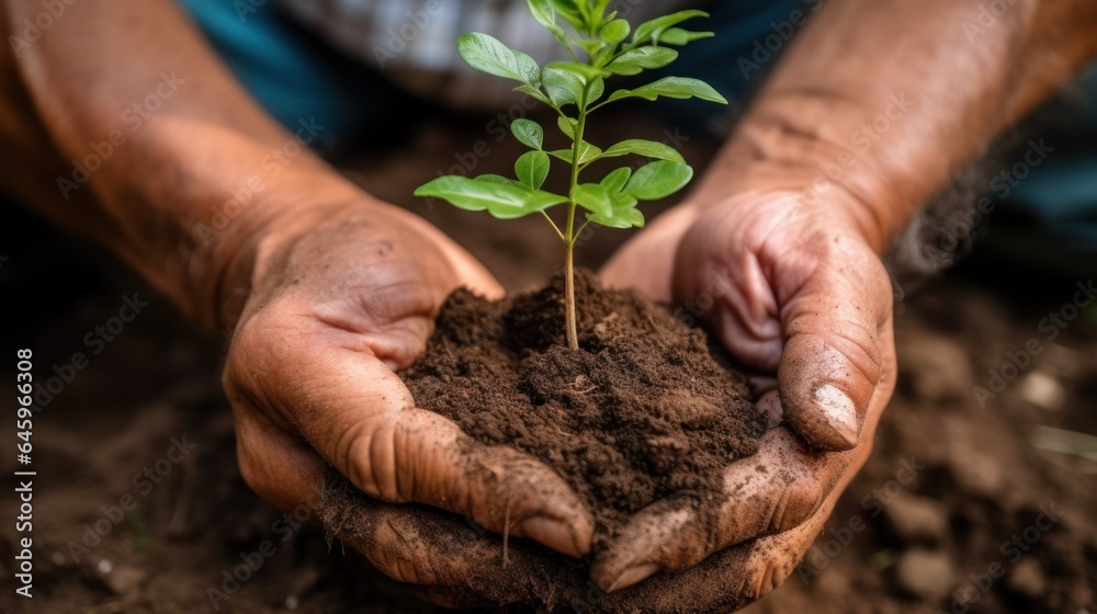Fototapeta premium planting a plant. Generative AI