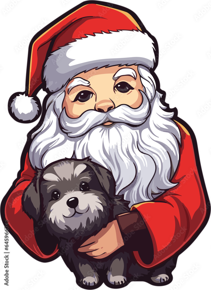 santa claus holding a dog on Christmas holidays stock
