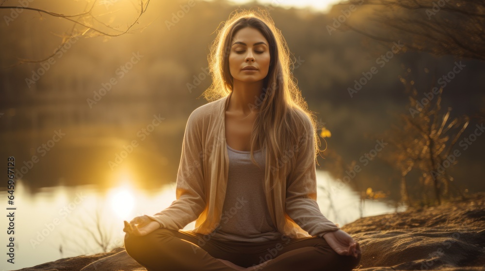woman meditating. Generative AI woman meditating. Generative AI