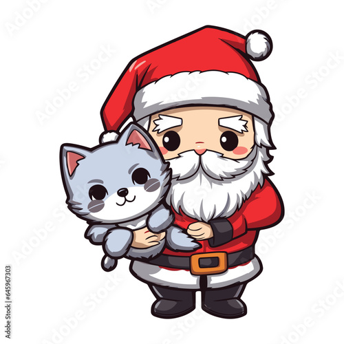 santa claus holding a dog on Christmas holidays stock 